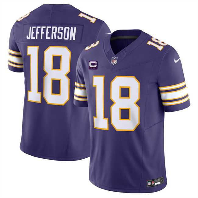 Men & Women & Youth Minnesota Vikings #18 Justin Jefferson Purple 2024 F.U.S.E. Throwback With 2-Star C Patch Vapor Limited Stitched Jersey